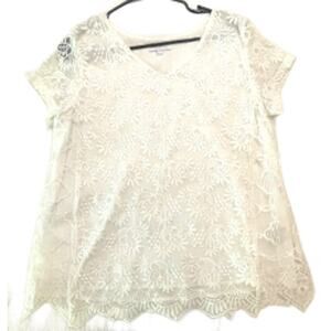 Coton Frais Lace Blouse Women’s M White Intricate Hem Cottagecore Boho - EUC